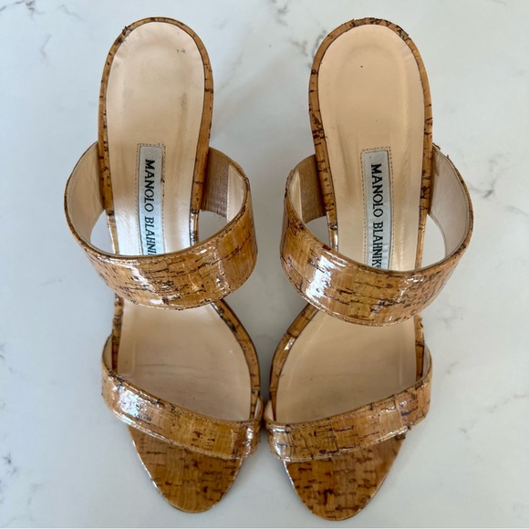 MANOLO BLAHNIK Tan Cork Sandals, size 6.5 - Picture 12 of 16